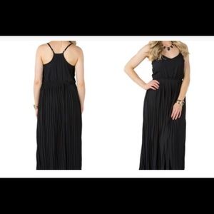 RACERBACK PLEATED BLACK MAXI DRESS